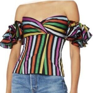 Caroline Constas Louisa Multicolor Off-Shoulder Ruffle Top XS